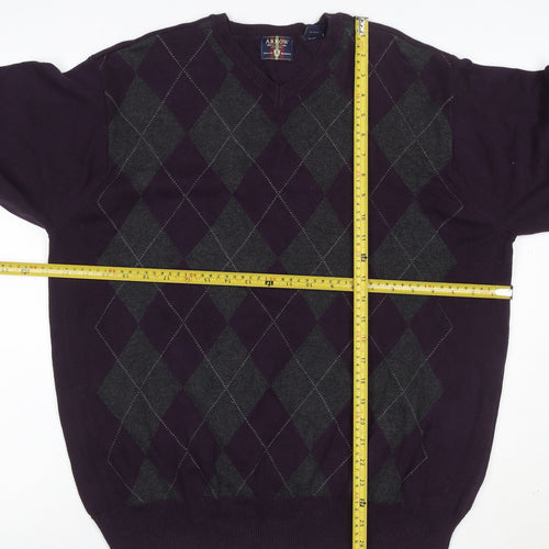 Arrow Men’s Purple L Argyle Cotton V-Neck Pullover Jumper
