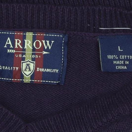 Arrow Men’s Purple L Argyle Cotton V-Neck Pullover Jumper