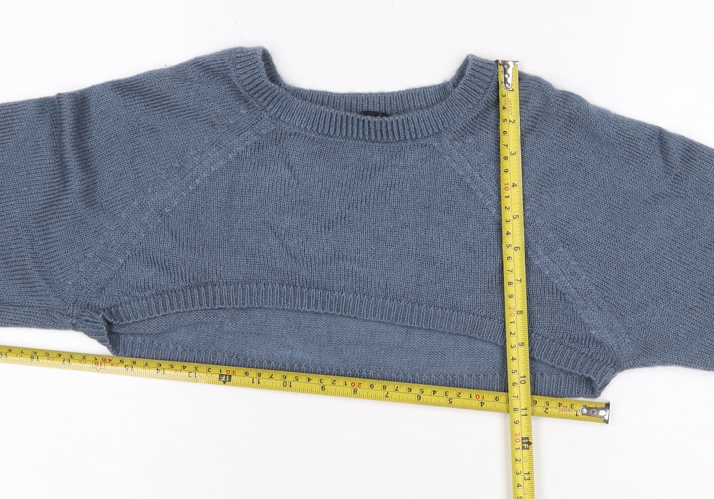 Yours Women Blue Crop Jumper UK 14-16 Acrylic Knit Crew Neck