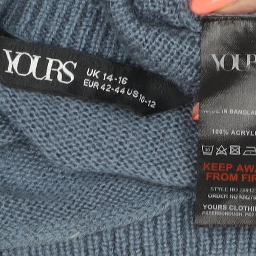 Yours Women Blue Crop Jumper UK 14-16 Acrylic Knit Crew Neck
