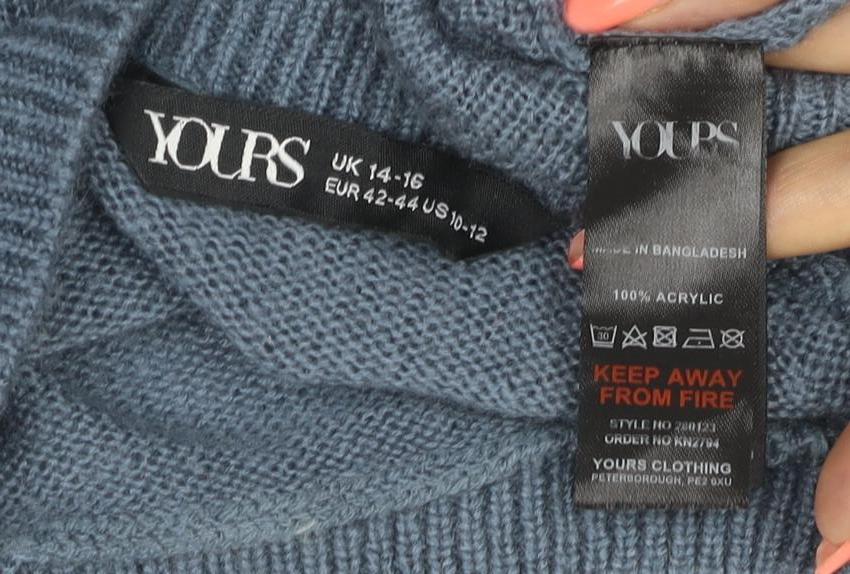 Yours Women Blue Crop Jumper UK 14-16 Acrylic Knit Crew Neck