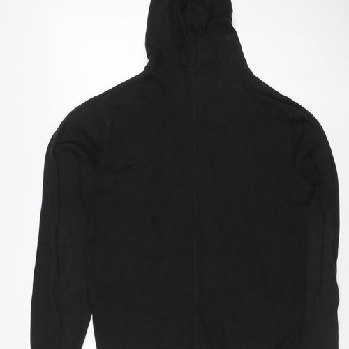Selected Men Black L Hooded Henley Pullover Cotton Kangaroo Pocket