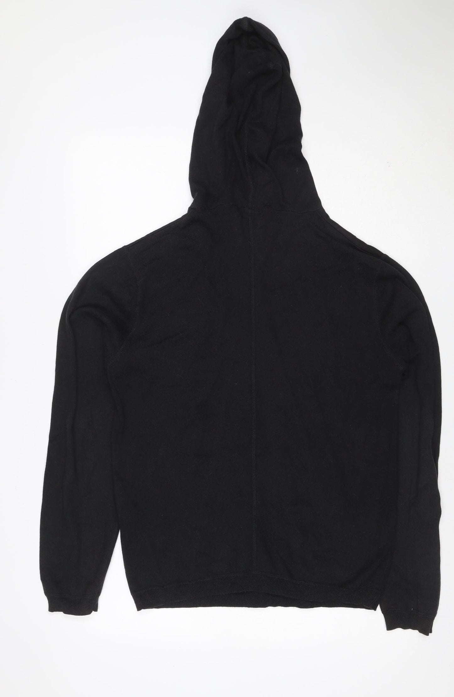 Selected Men Black L Hooded Henley Pullover Cotton Kangaroo Pocket