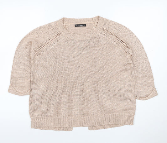 Dunnes Women Beige S Knit Raglan 3/4 Sleeve Round Neck Jumper