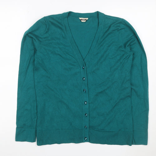 Denver Hayes Women Green M V-Neck Button Knit Cardigan