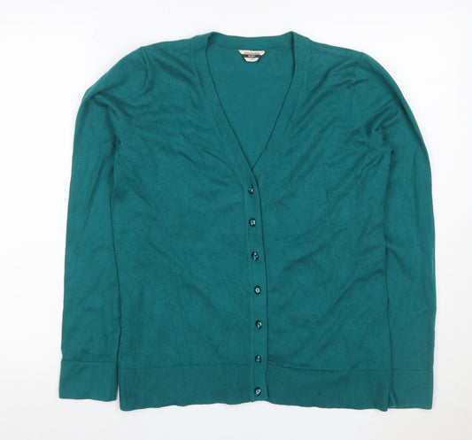 Denver Hayes Women Green M V-Neck Button Knit Cardigan