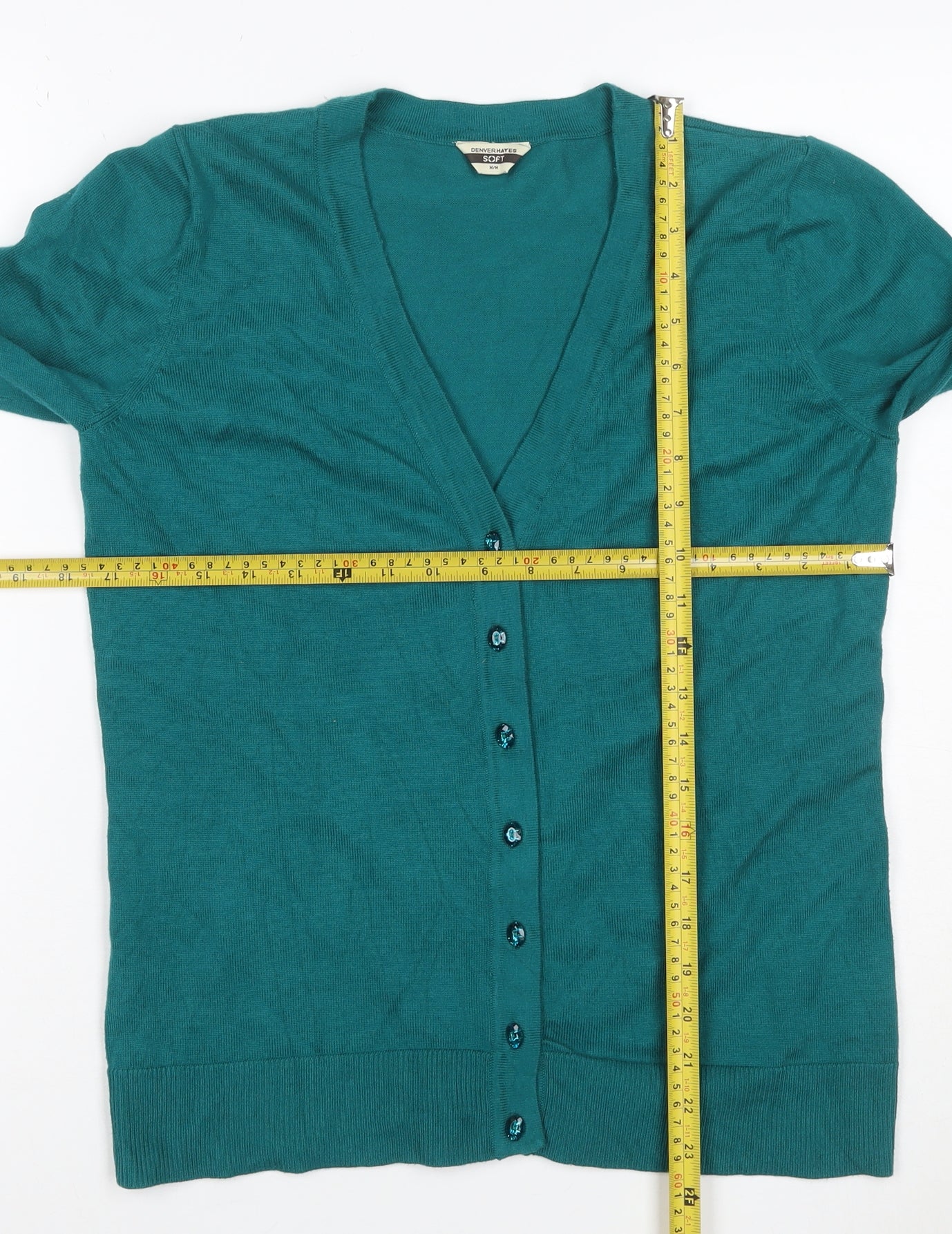 Denver Hayes Women Green M V-Neck Button Knit Cardigan