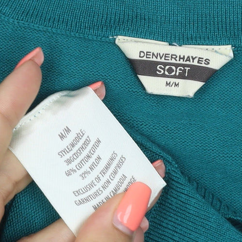 Denver Hayes Women Green M V-Neck Button Knit Cardigan