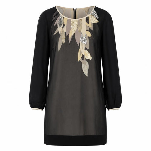 Ted Baker Women Black UK 10 Shift Dress Beaded Sequin Chiffon