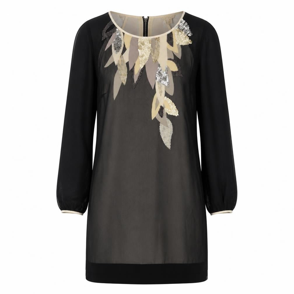 Ted Baker Women Black UK 10 Shift Dress Beaded Sequin Chiffon