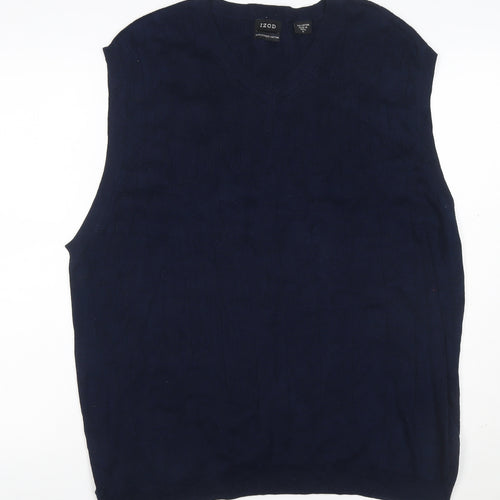 IZOD Mens Blue L Mercerised Cotton V-Neck Sleeveless Knit Vest