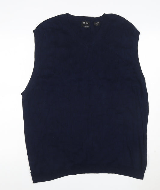 IZOD Mens Blue L Mercerised Cotton V-Neck Sleeveless Knit Vest