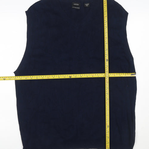 IZOD Mens Blue L Mercerised Cotton V-Neck Sleeveless Knit Vest