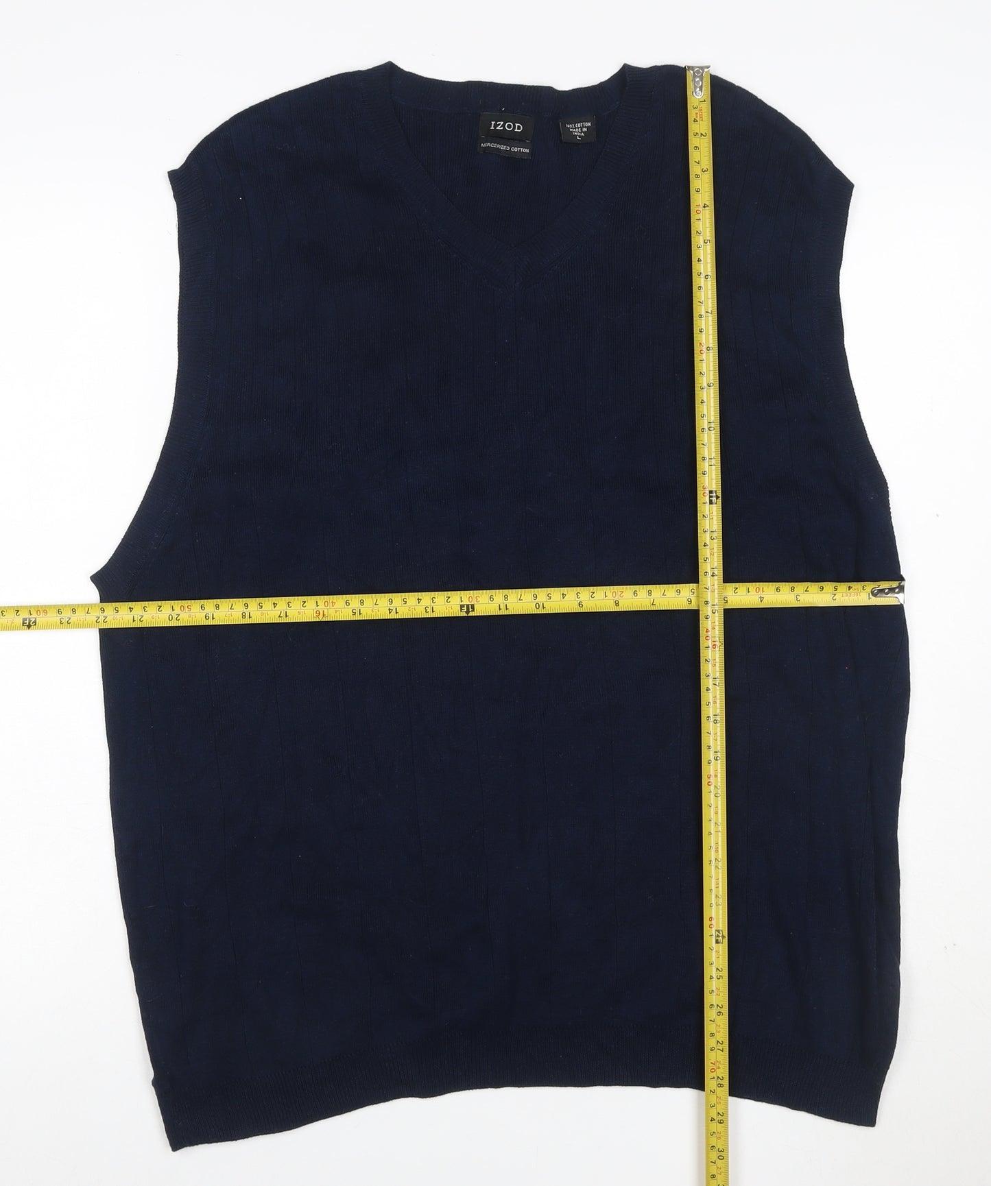 IZOD Mens Blue L Mercerised Cotton V-Neck Sleeveless Knit Vest