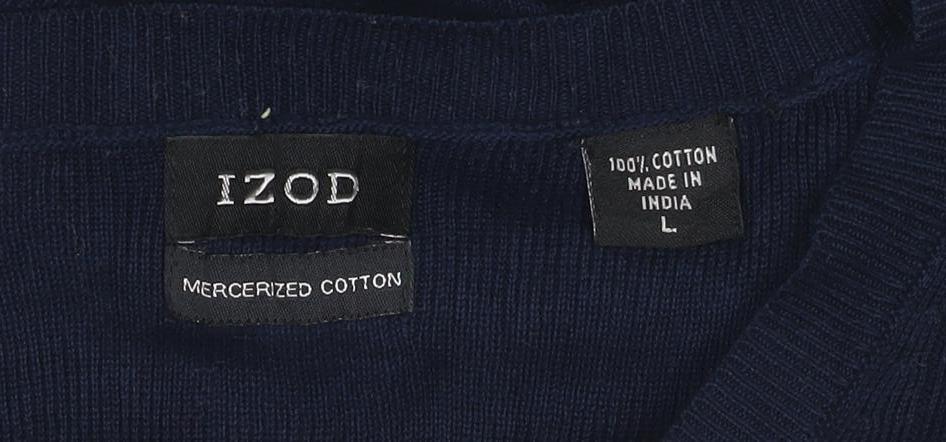 IZOD Mens Blue L Mercerised Cotton V-Neck Sleeveless Knit Vest