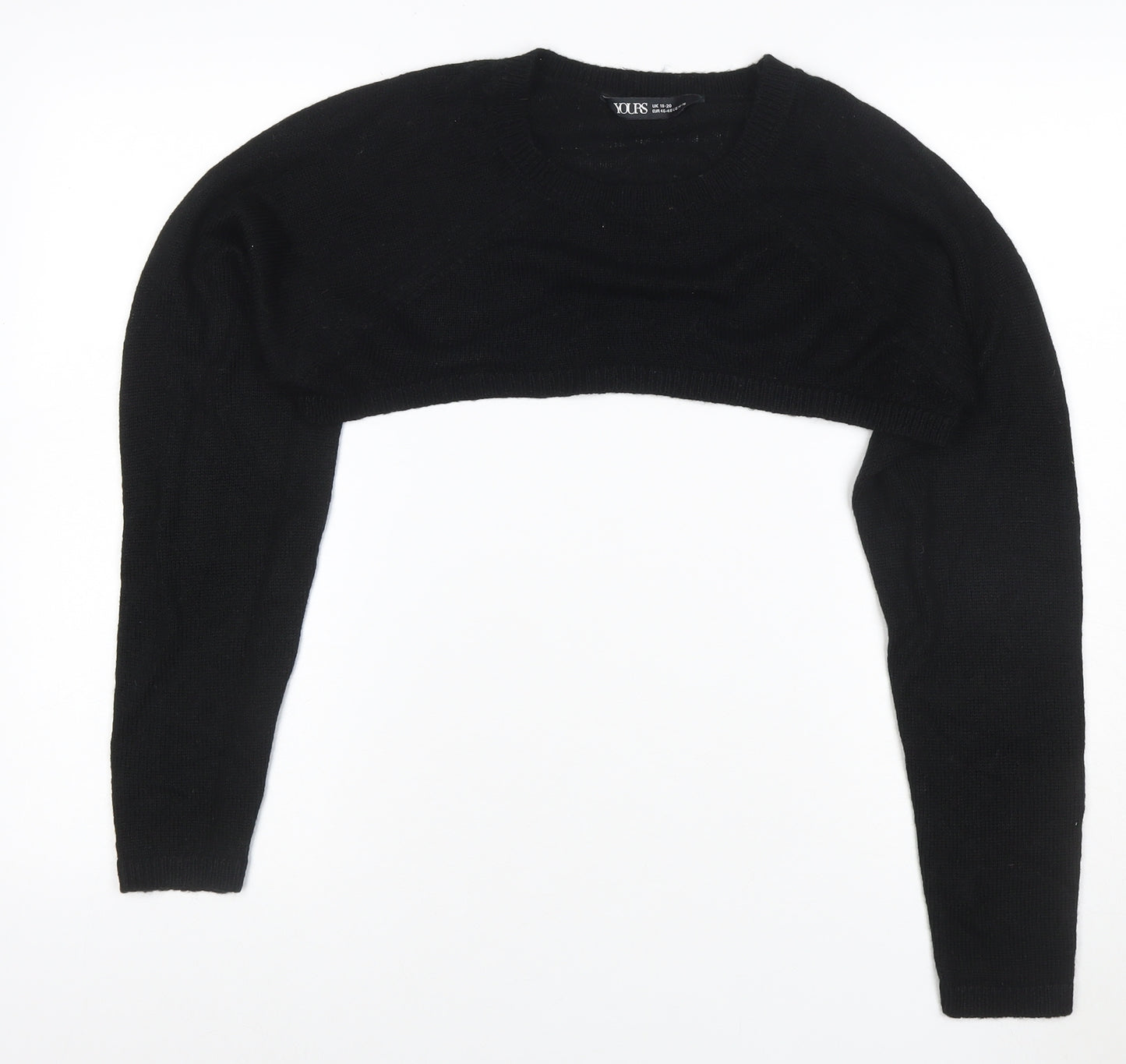 Yours Women Black UK 18-20 Cropped Shrug Crew Neck Knit Jumper