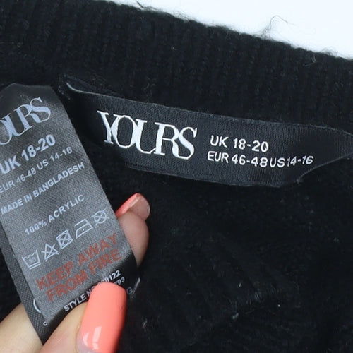 Yours Women Black UK 18-20 Cropped Shrug Crew Neck Knit Jumper