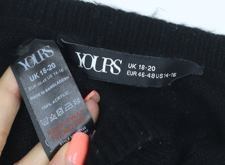 Yours Women Black UK 18-20 Cropped Shrug Crew Neck Knit Jumper
