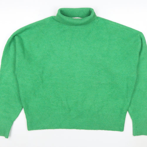 Zara Women Green M Roll Neck Long Sleeve Knit Pullover Jumper