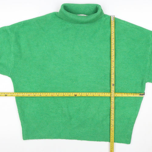 Zara Women Green M Roll Neck Long Sleeve Knit Pullover Jumper