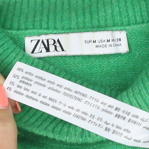 Zara Women Green M Roll Neck Long Sleeve Knit Pullover Jumper