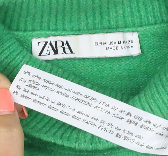 Zara Women Green M Roll Neck Long Sleeve Knit Pullover Jumper