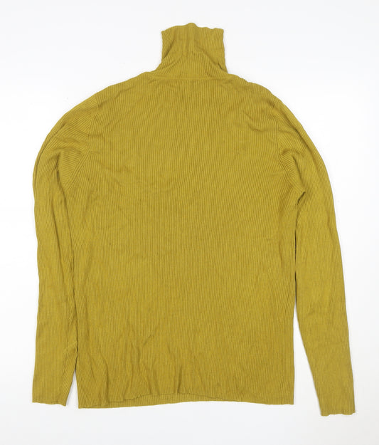 Marks & Spencer Women Green UK 18 Ribbed Roll Neck Long Sleeve Jumper