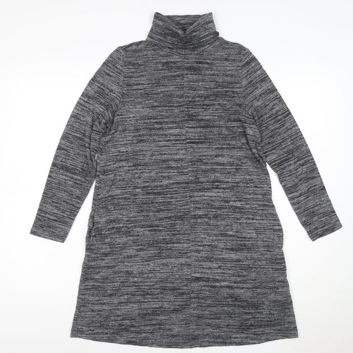 Marks and Spencer Women Grey Marl Size 10 Jumper Dress Roll Neck Stretch