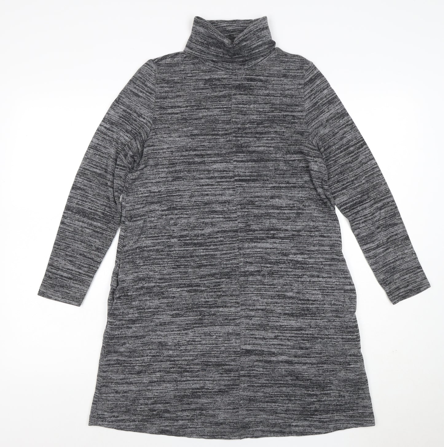 Marks and Spencer Women Grey Marl Size 10 Jumper Dress Roll Neck Stretch