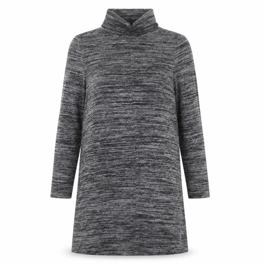 Front view of Marks & Spencer Women Grey Marl, size 10, Jumper Dress Roll Neck Stretch