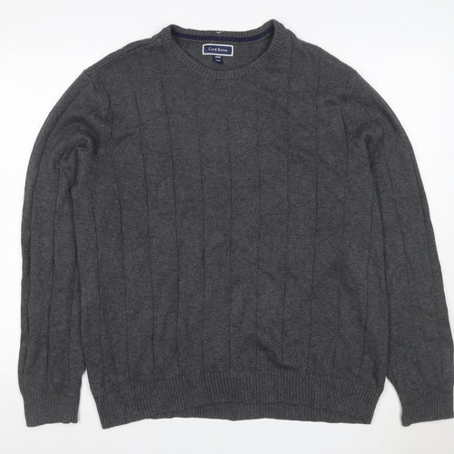 Club Room Men’s Grey Cotton Ribbed Crew Neck Pullover Jumper Large