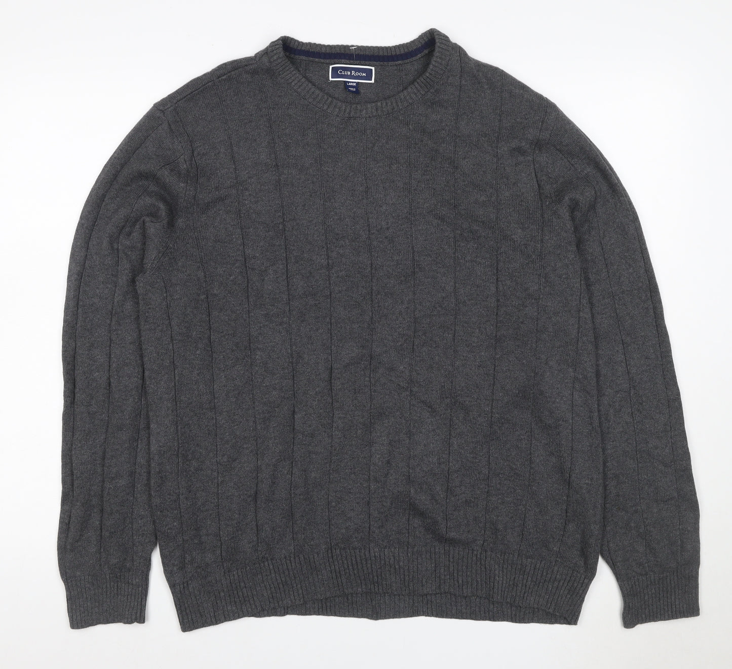Club Room Men’s Grey Cotton Ribbed Crew Neck Pullover Jumper Large