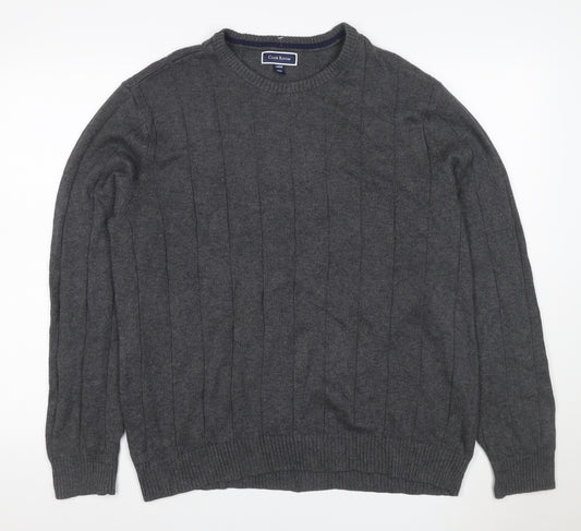 Club Room Men’s Grey Cotton Ribbed Crew Neck Pullover Jumper Large