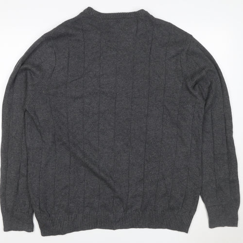 Club Room Men’s Grey Cotton Ribbed Crew Neck Pullover Jumper Large