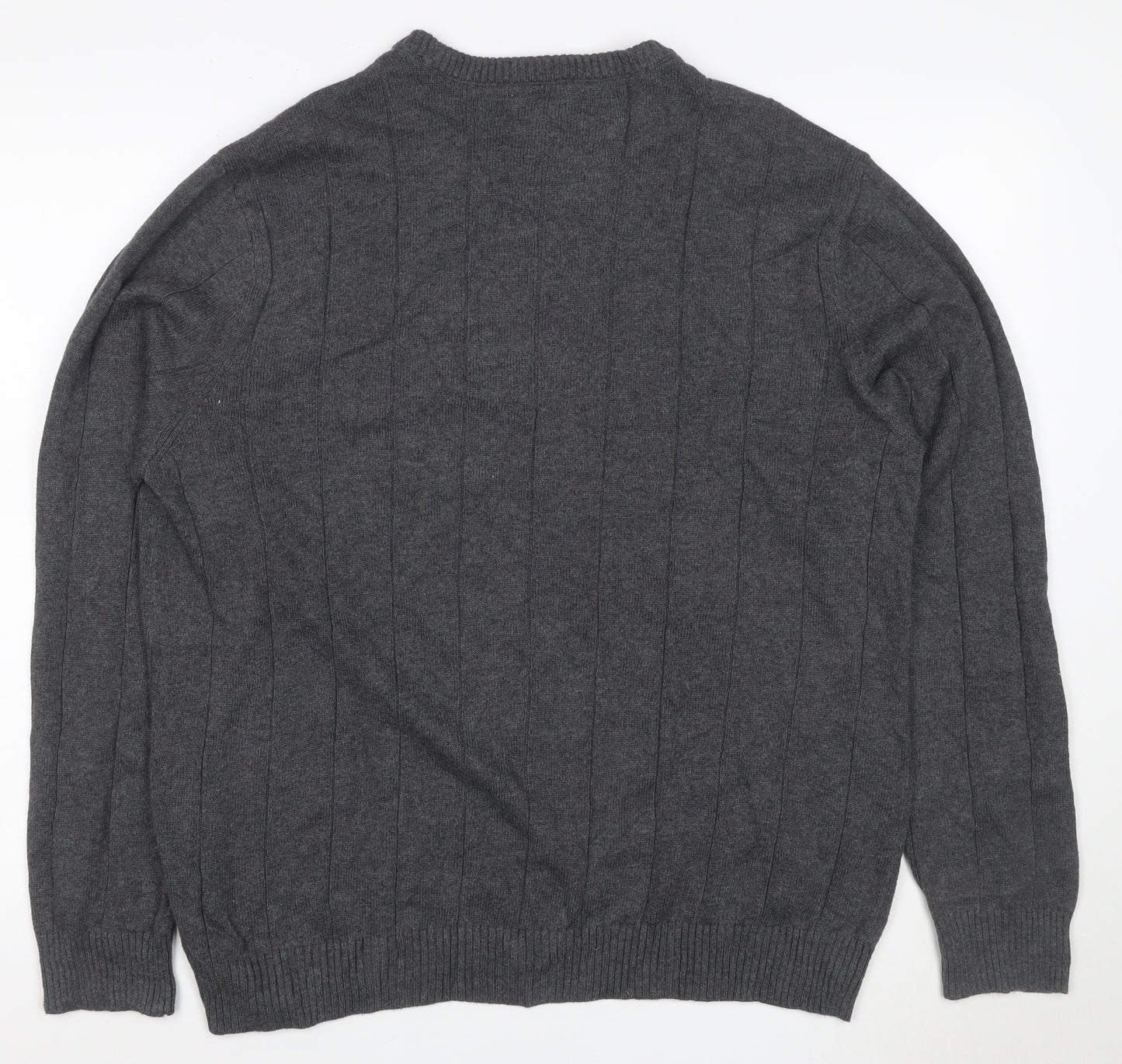 Club Room Men’s Grey Cotton Ribbed Crew Neck Pullover Jumper Large