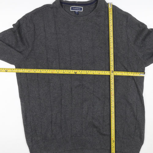 Club Room Men’s Grey Cotton Ribbed Crew Neck Pullover Jumper Large