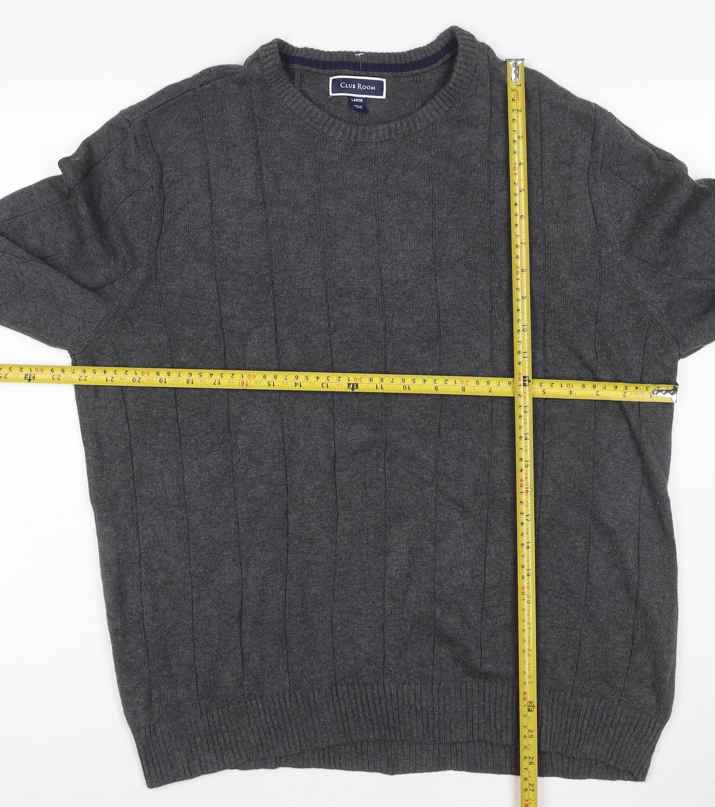 Club Room Men’s Grey Cotton Ribbed Crew Neck Pullover Jumper Large
