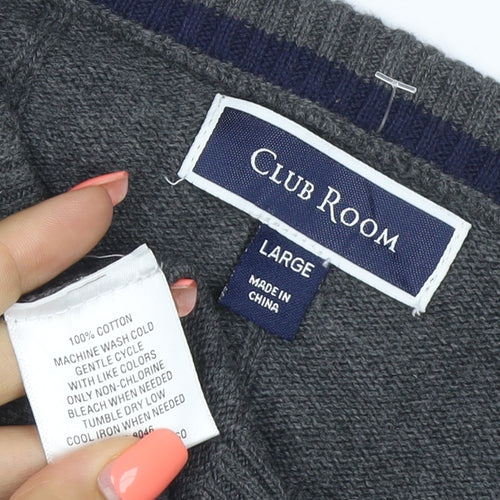 Club Room Men’s Grey Cotton Ribbed Crew Neck Pullover Jumper Large
