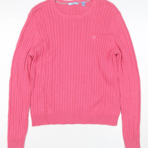 IZOD Women’s Pink L Cable-Knit Cotton Crew Neck Pullover Jumper