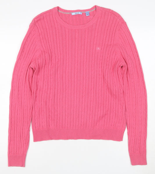 IZOD Women’s Pink L Cable-Knit Cotton Crew Neck Pullover Jumper