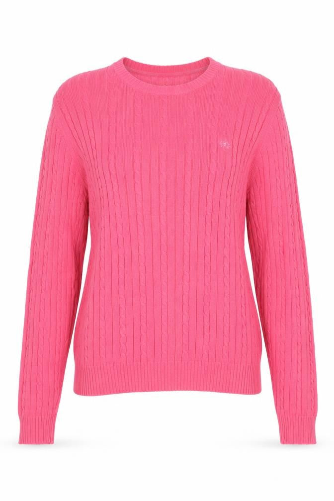 Front view of IZOD Women’s Pink L Cable-Knit Cotton Crew Neck jumper