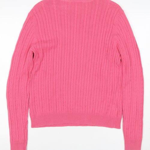 IZOD Women’s Pink L Cable-Knit Cotton Crew Neck Pullover Jumper
