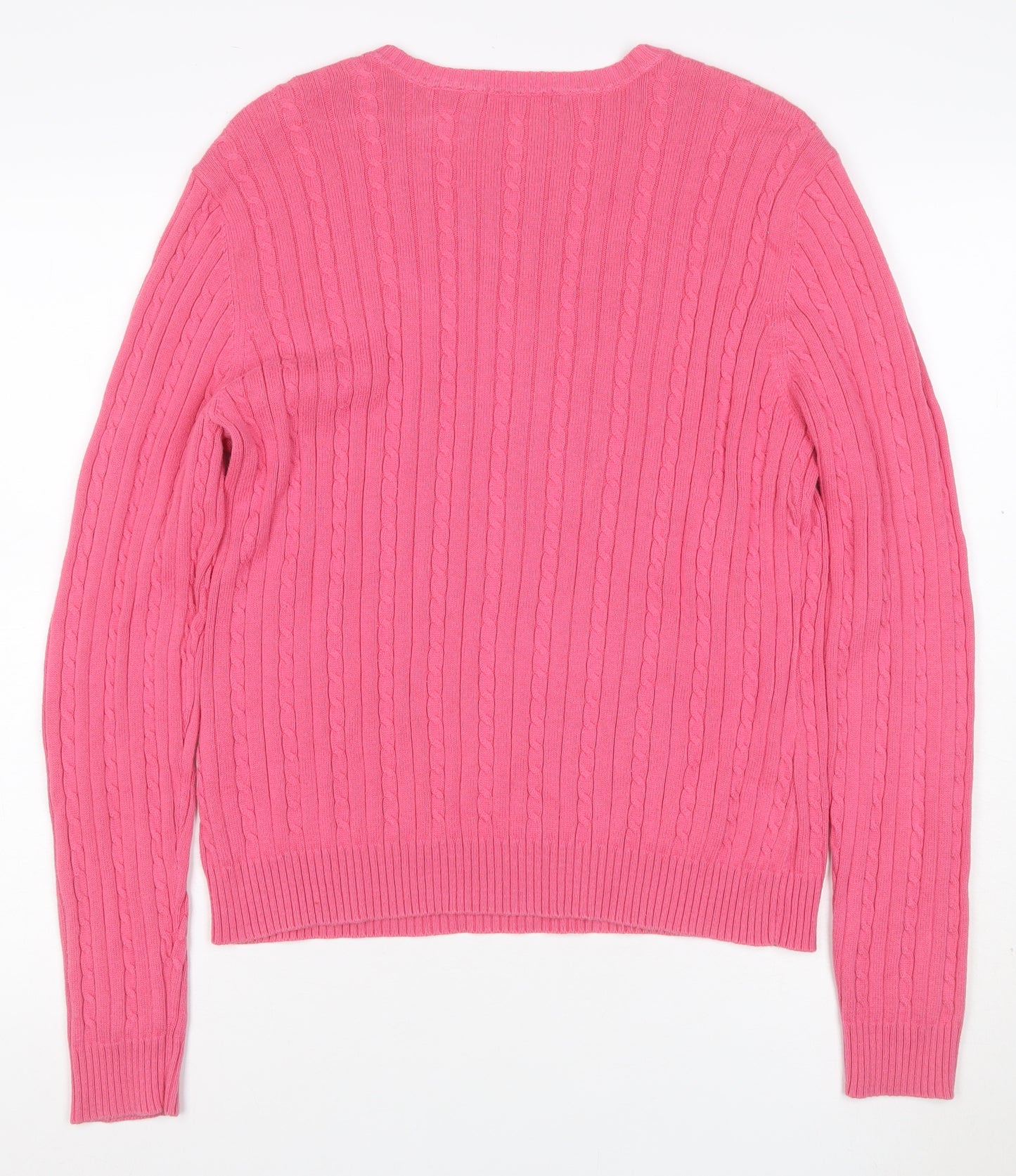 IZOD Women’s Pink L Cable-Knit Cotton Crew Neck Pullover Jumper