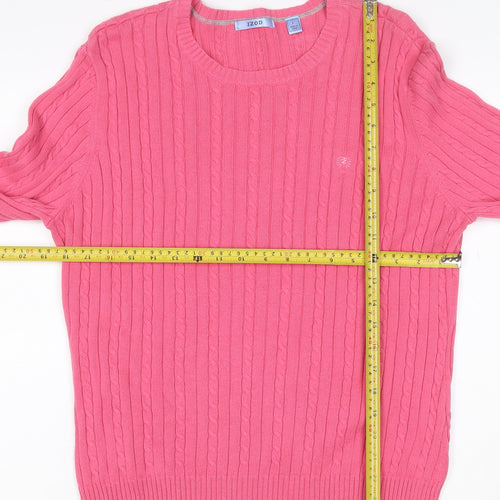 IZOD Women’s Pink L Cable-Knit Cotton Crew Neck Pullover Jumper