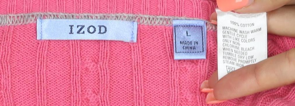 IZOD Women’s Pink L Cable-Knit Cotton Crew Neck Pullover Jumper