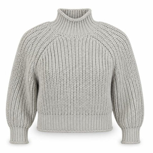 H&M Women Grey M Chunky Knit Wool Blend High Neck Raglan Jumper