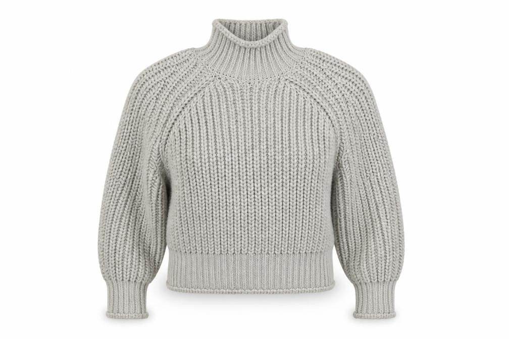 H&M Women Grey M Chunky Knit Wool Blend High Neck Raglan Jumper