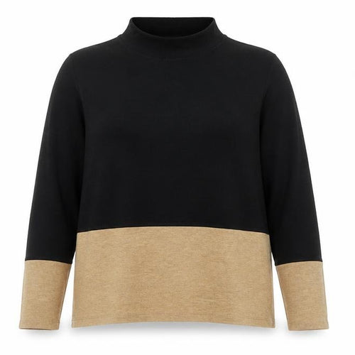 M&S Women’s Black Beige Colour Block Roll Neck Jumper Size 16