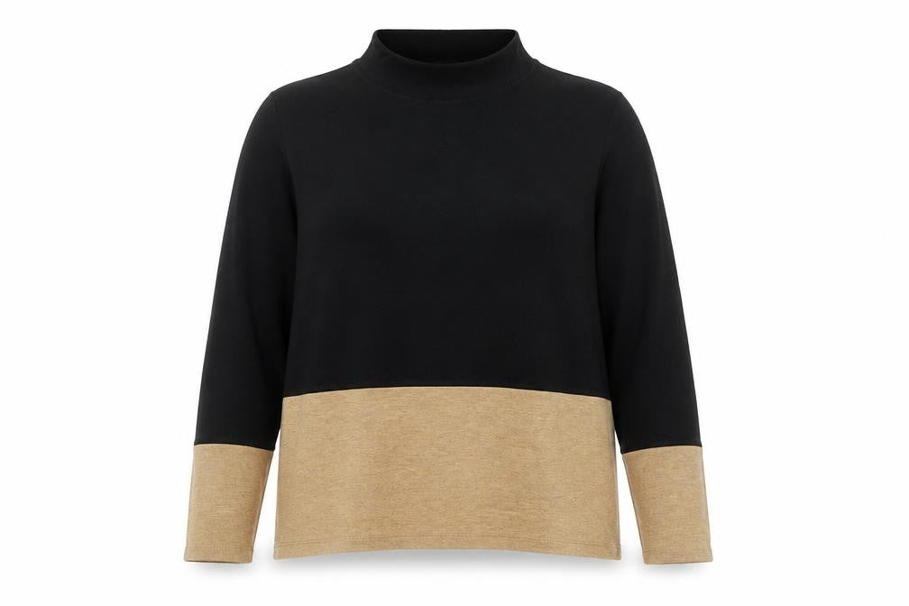 M&S Women’s Black Beige Colour Block Roll Neck Jumper Size 16