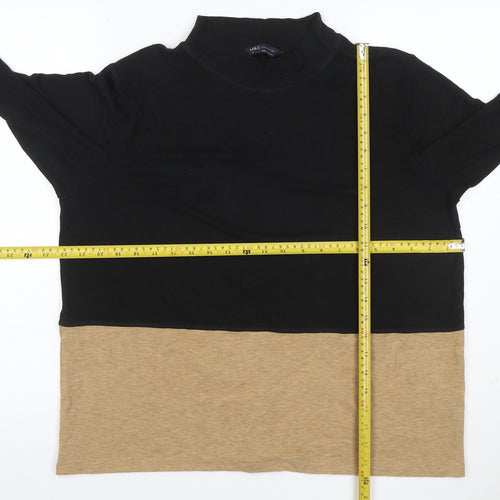 M&S Women’s Black Beige Colour Block Roll Neck Jumper Size 16